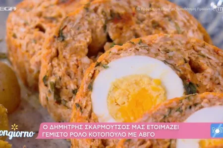 Γεμιστό ρολό κοτόπουλο με αβγό (Βίντεο)